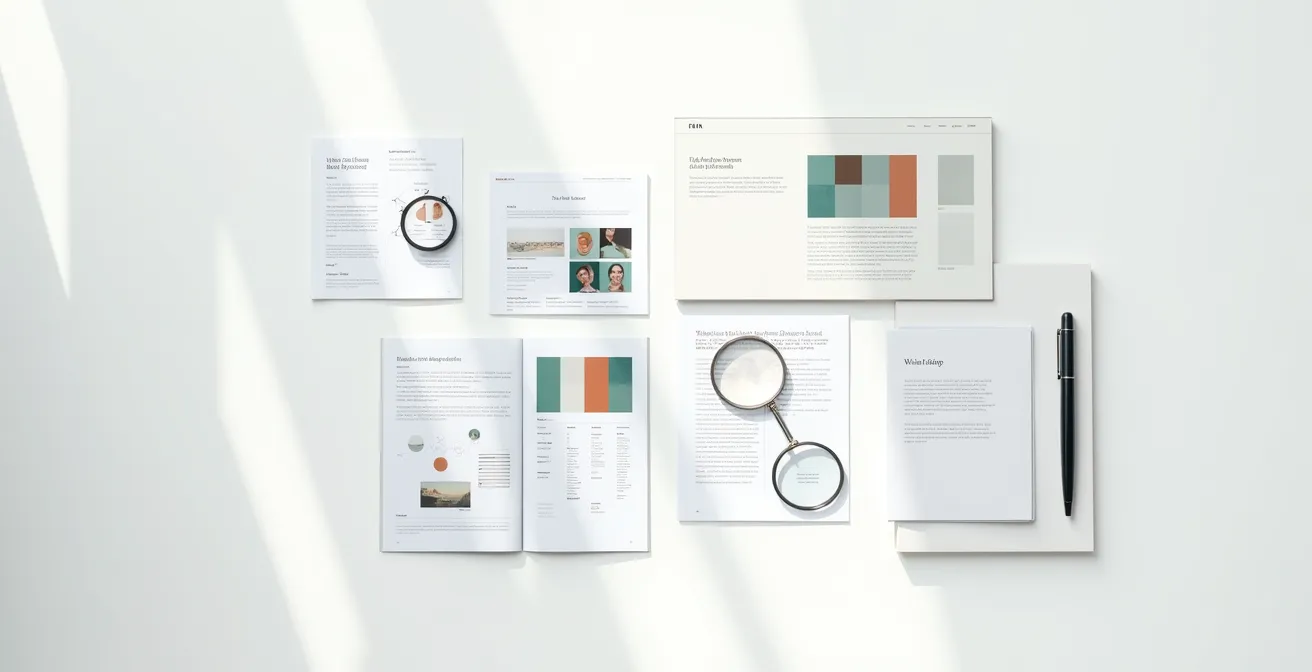 Vista aérea minimalista de documentos FEIN sobre mesa con espacio negativo