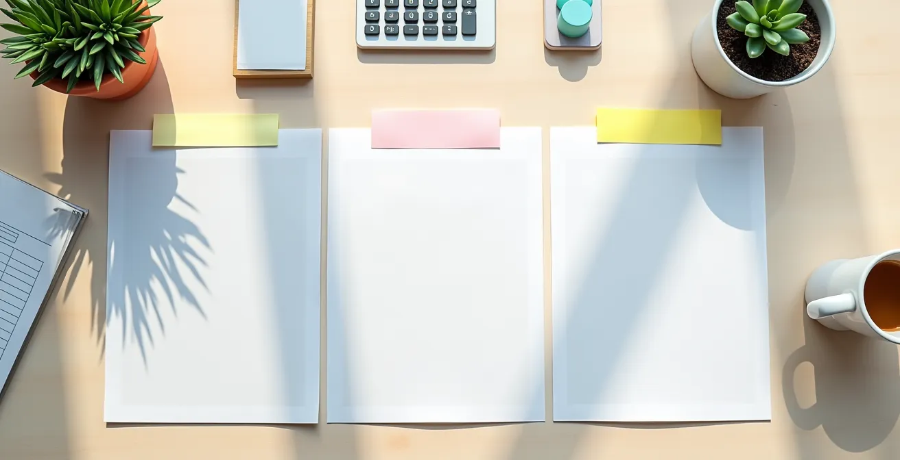 Mesa de trabajo con contratos y vida laboral organizados para comparación sistemática