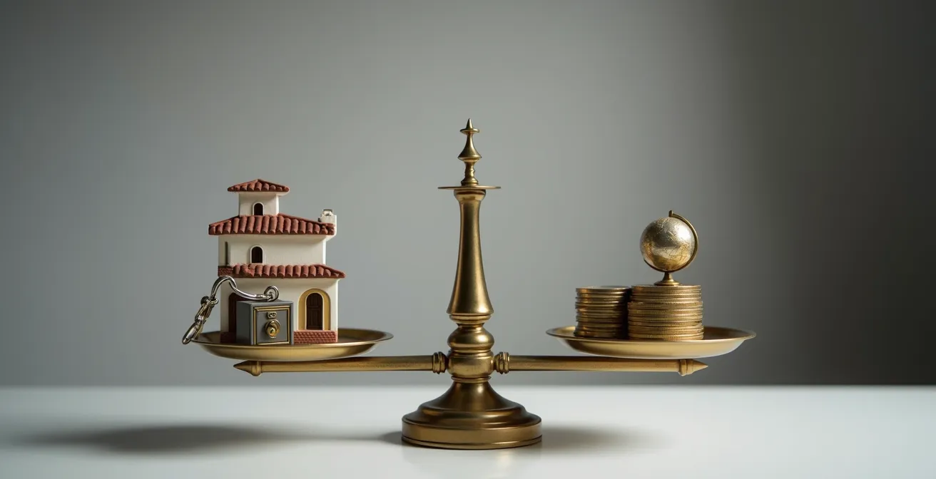 Comparación visual entre patrimonio concentrado en inmuebles versus cartera diversificada