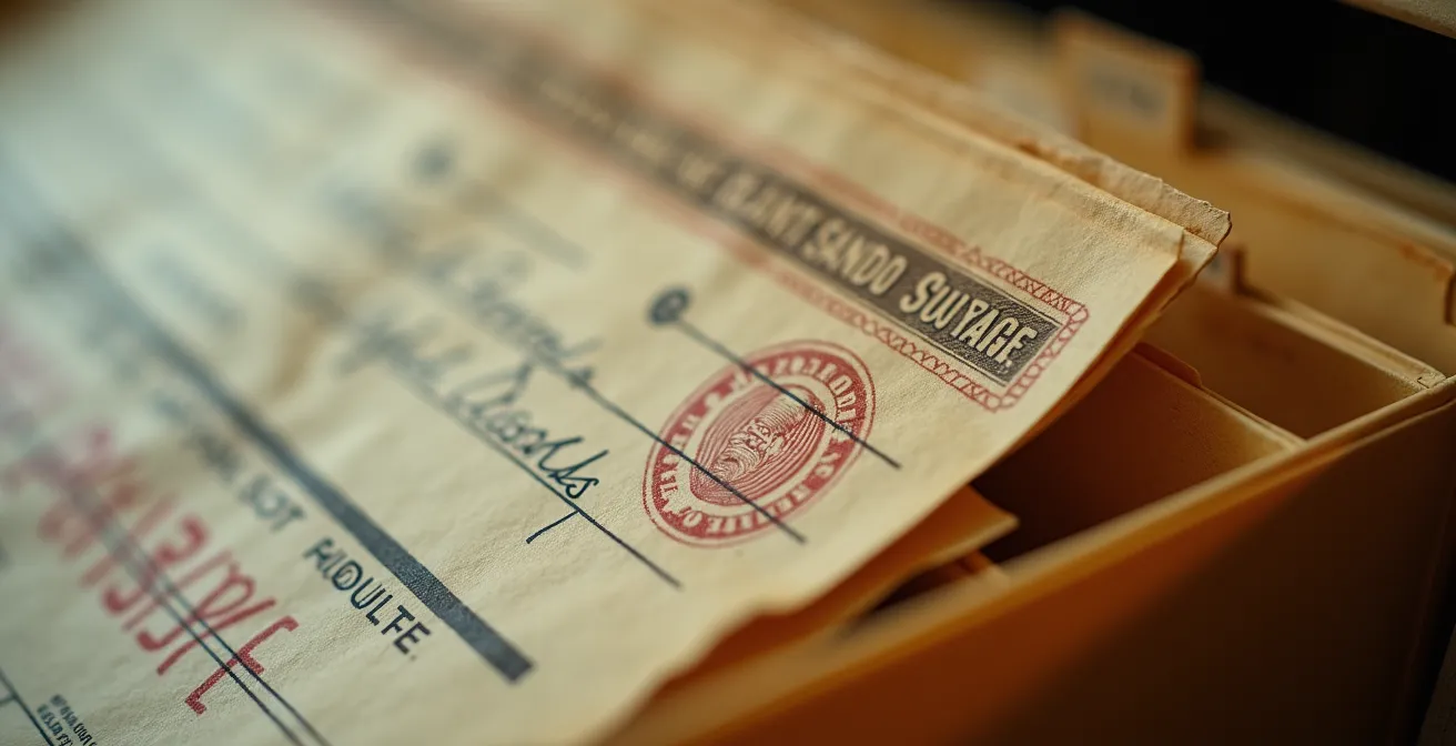 Archivo de documentos bancarios antiguos con extractos de tarjetas de crédito canceladas en España