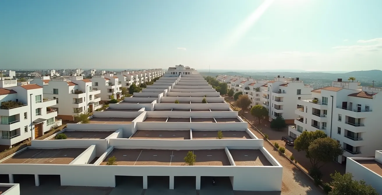 Vista aérea de diferentes tipos de activos inmobiliarios ordenados como escalones ascendentes