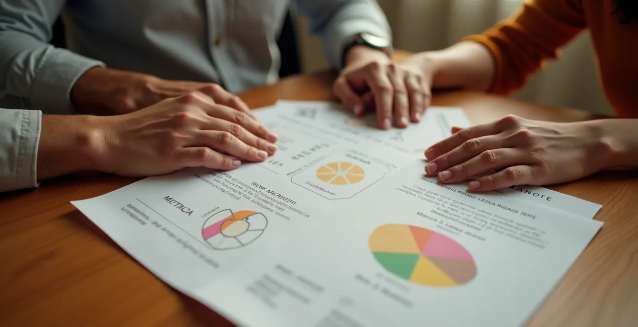 Documentos de adopción y certificados familiares organizados sobre una mesa de madera, simbolizando las deducciones autonómicas por nacimiento.