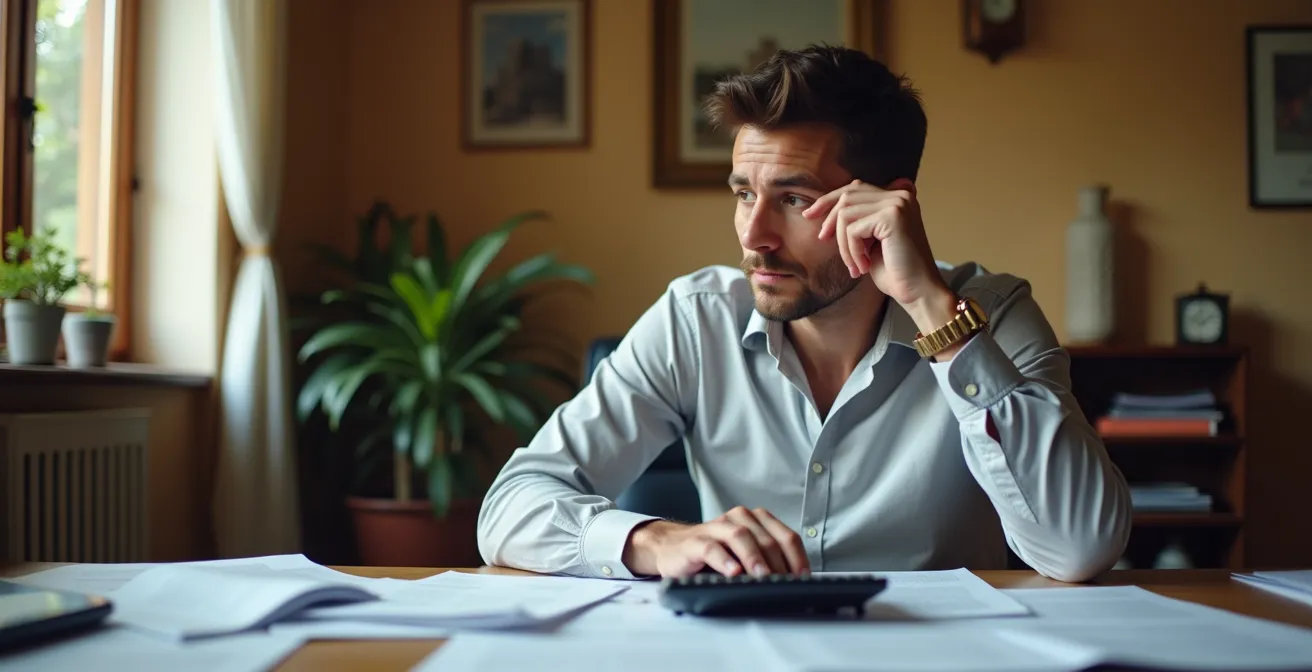 Planificación fiscal con calculadora y documentos de simulación